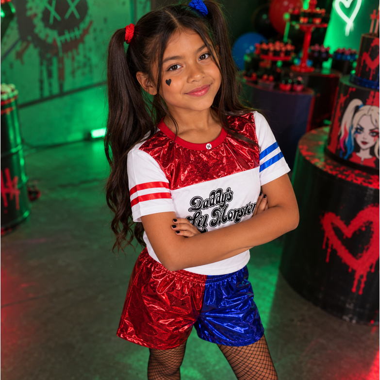 Fantasia Infantil ARLEQUINA 2 peças Para Meninas Crianças — Roupa de Aniversario Festas HALLOWEEN Tematico — imagem 2 de 2