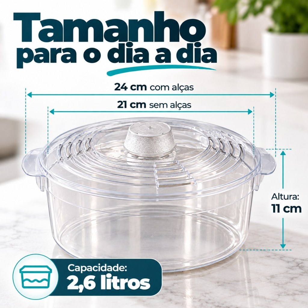 Panela para Microondas 2,6L Arroz Legumes Pipoca BPA Free Freezer Cozinha Prática Com tampa furada 1