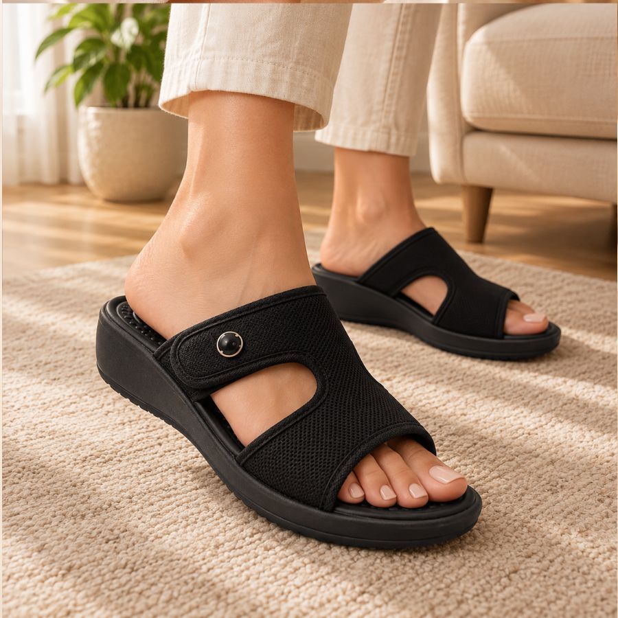 Sandália Feminino Tamanco Ortopédico Salto Anatomico Bella Angell Velcro Ajustável Palmilha Massageadora para Idosas