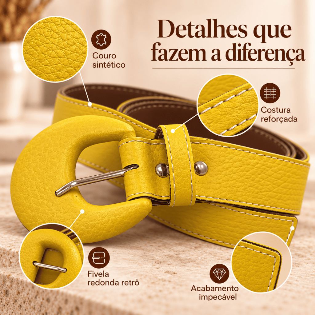 Cinto Plus Size Feminino Fivela Redonda Retrô Colorido Couro Sintetico — imagem 2 de 2