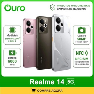 realme 14 5G 256GB/512GB + 8GB/12GB RAM, Snapdragon 6 Gen 4, Bateria 6000mAh, Câmera 50MP, Versão Global.