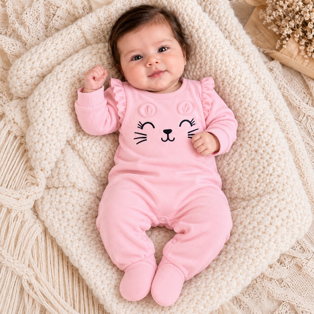 Macacão bebê menina rosa orelhinhas Elisa
