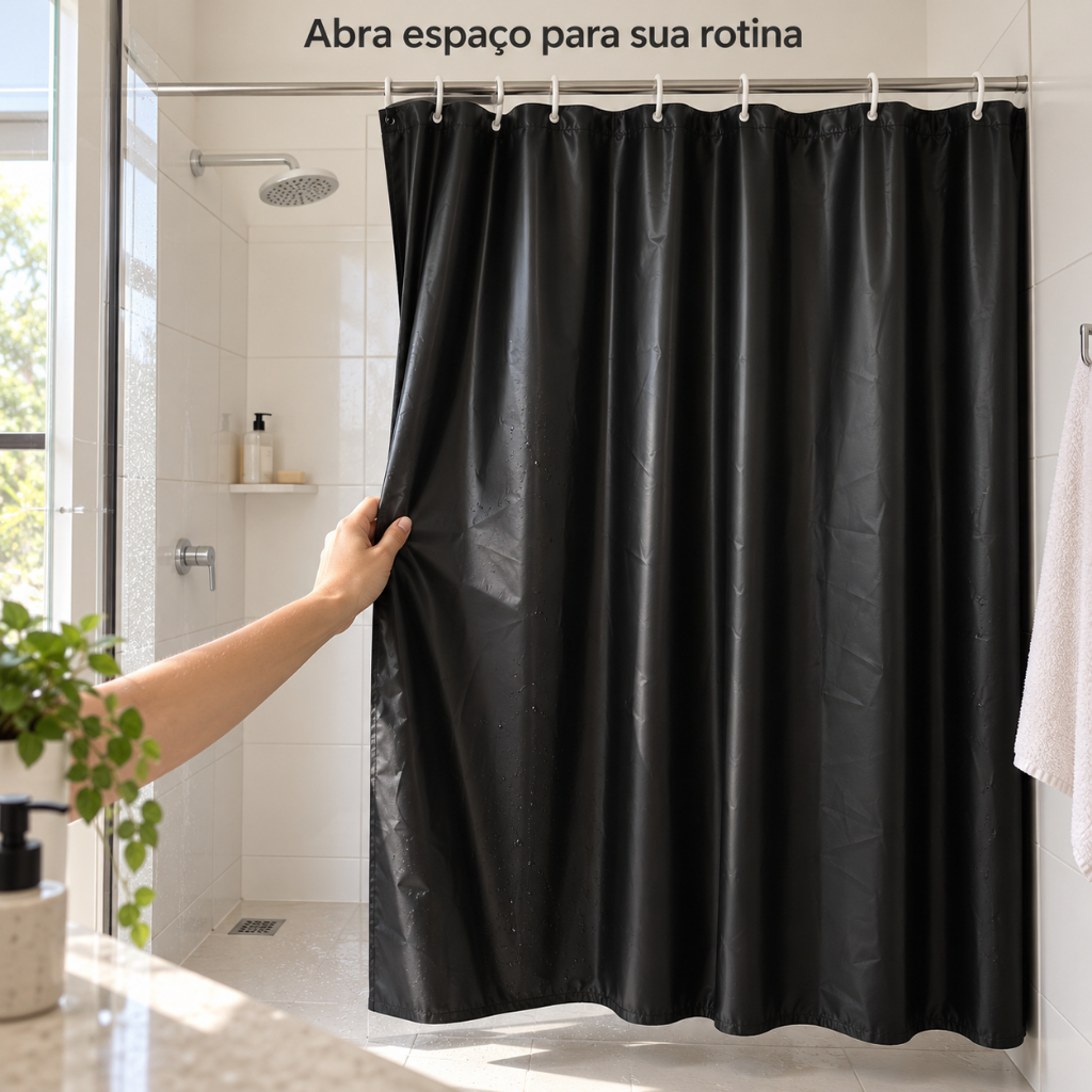 Cortina Box de Banheiro PVC Visor Ganchos Impermeável Antimofo 1,38m X 1,98m