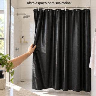 Cortina Box de Banheiro PVC Visor Ganchos Impermeável Antimofo 1,38m X 1,98m