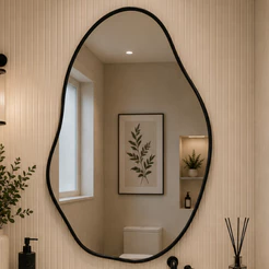 Espelho Orgânico Lopazzi Com Moldura em Alumínio Borda 70x50cm Banheiro Lavabo Decorativo Decoração