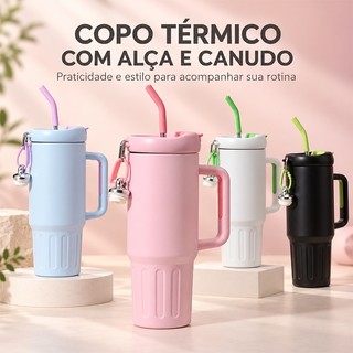 Copo Térmico Inox Portátil 1200ml - Garrafa Térmica Inoxidável com Tampa, Canudo e Sem Logo O5