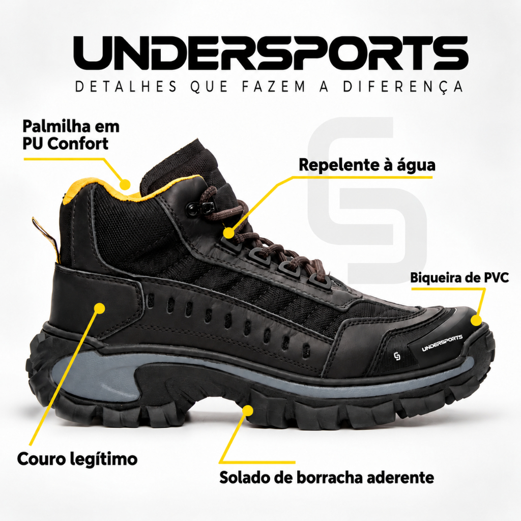 Bota Masculina Undersports 2068 Estilo Adventure Coturno Casual para Passeios Viagens Uso Urbano e Looks com Jeans Visua