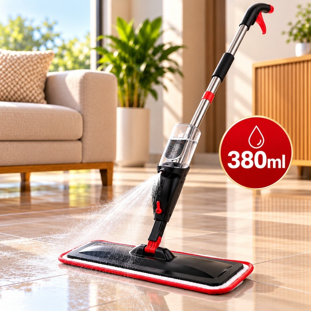 Esfregão Mop Spray Powermaid com Reservatório 380ml Cabo Inox Limpeza de Pisos Rodo