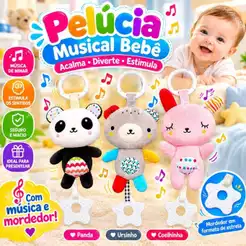 Móbile Musical com Mordedor para Bebê Carrinho Passeio Bebê Conforto e Berço para Pendurar Sensorial