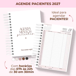 Agenda Pacientes 2027 Personalizada Horários Capa Dura Clínica Consultório Dentista Psicóloga Médica
