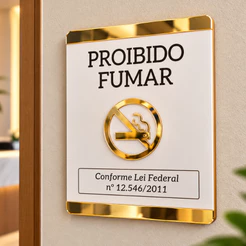 Placa De Sinalização Interna De Porta Proibido Fumar Com Lei 14x17 cm