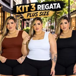 KIT 3 Blusa Regata Plus Size Social Veste 44 ao 54 Verão Chique Gola Quadrada Plus Confy Curve