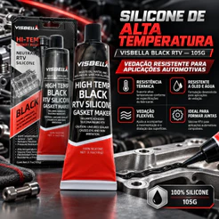 Junta Cola Silicone Alta Temperatura Visbella Preto 105g