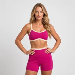 Conjunto Fitness Poliamida Premium Top Biquini e Shorts com Bolso Cós Alto Sem Transparência