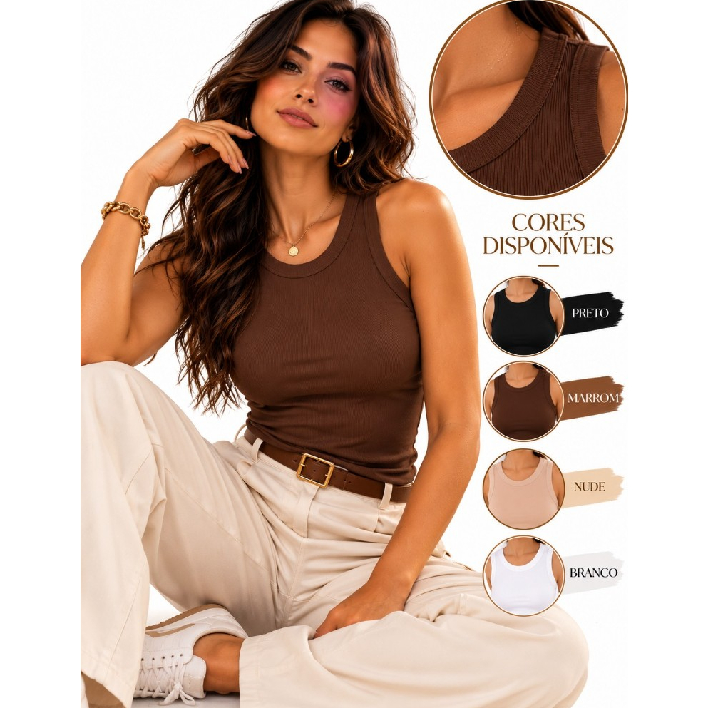 Regata Feminina Canelada Ribana Básica Premium Blusa Estilosa Moda Feminina Casual Tendência Verão Moda Blogueira