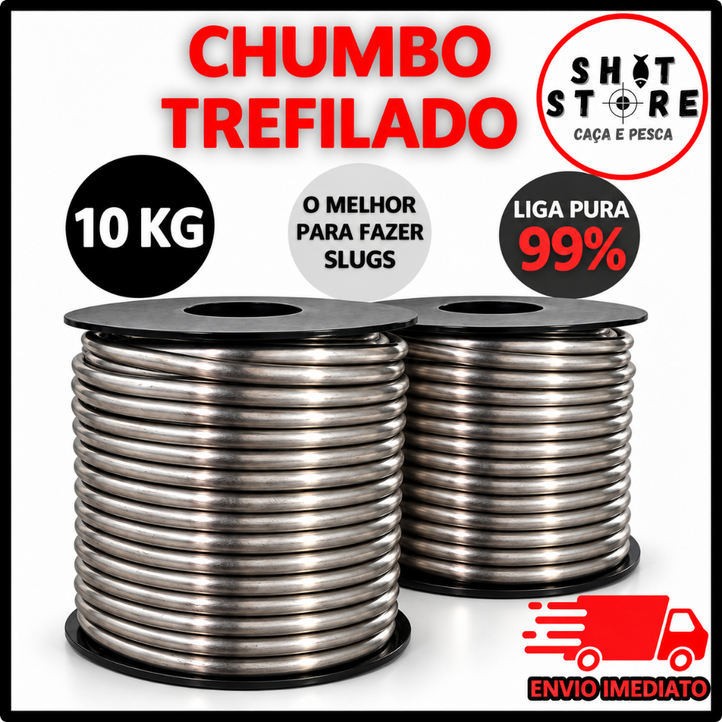 Chumbo Trefilado (10 Kg) LIGA PURA PREMIUM 99%  - Fio de chumbo para fazer SLUG