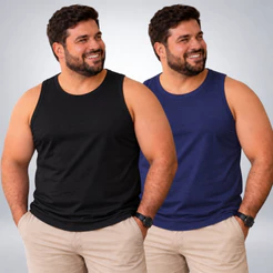 Regata Masculina Plus Size 100% Algodão Kit 2 Peças