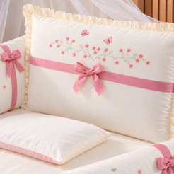Kit Berço 10 Peças Menina com Laços Rose e Mosquiteiro - Enxoval Completo Brubrelel Baby