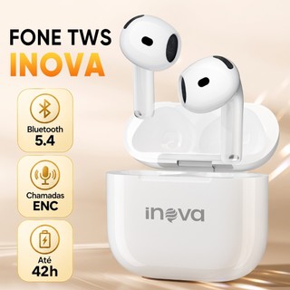 INOVA Fones de ouvido intra-auriculares Bluetooth 5.4 com cancelamento de ruído ENC e bateria de longa duração