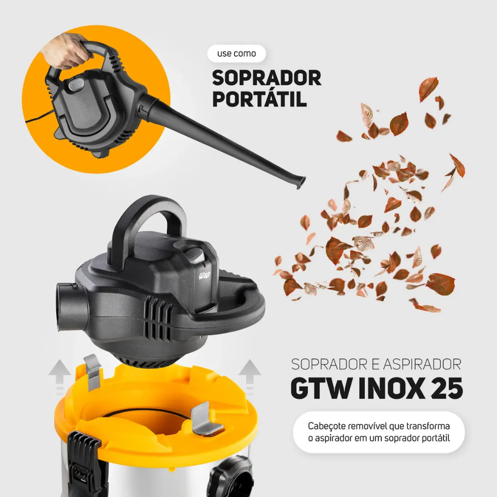 Aspirador De Pó e Água Profissional WAP GTW 25 Inox 2000W 25L 127V/220v FW010527 — imagem 2 de 2