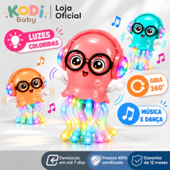 Brinquedo Polvo Dançante Musical KODI com Luzes Coloridas e Movimento 360° Infantil Interativo para Bebês e Crianças