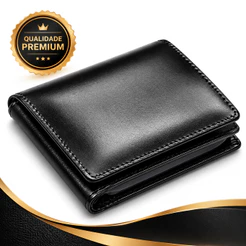Carteira Masculina de Couro Slim Porta Cartões Pequena Compacta com Caixa