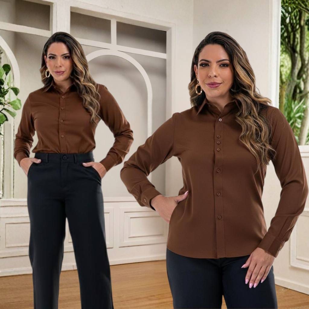 CAMISA SOCIAL FEMINIA MANGA LONGA IDEAL PARA O TRABALHO PREMIUM em Oferta na Shopee