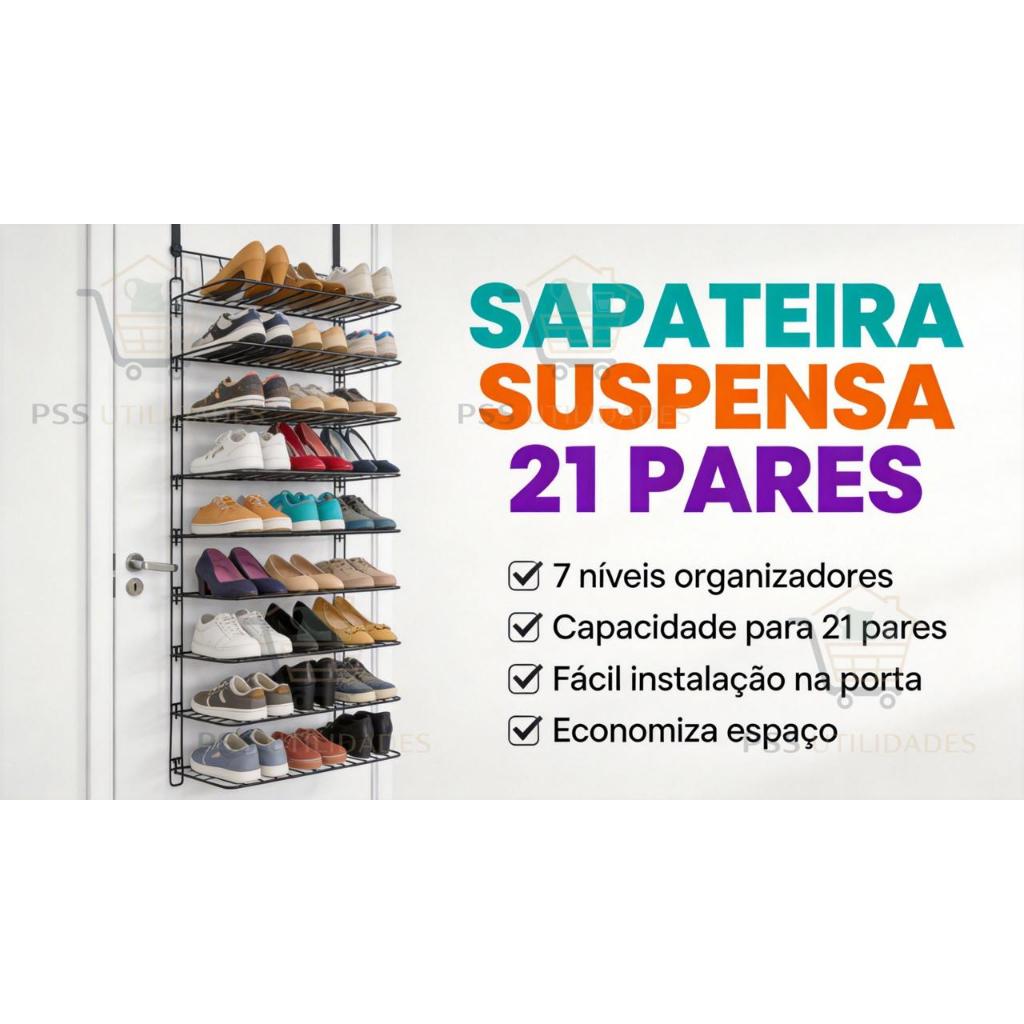 Sapateira Suspensa Para Porta E Parede 21 Pares Organizador Vertical Com Ganchos Reforçados Até 30kg