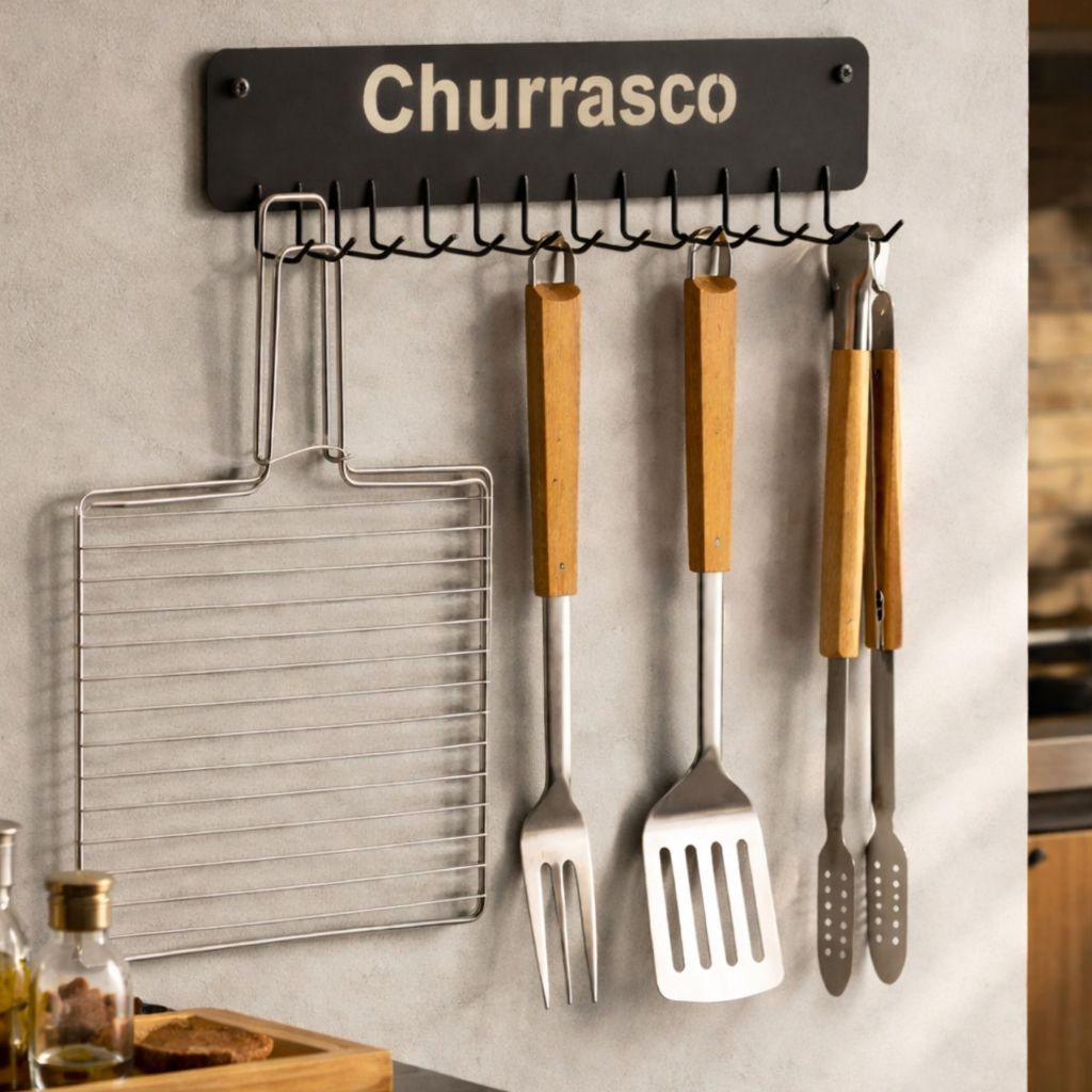 Gancho de Parede Churrasco em Aço Organizador Porta Utensílios para Área Gourmet