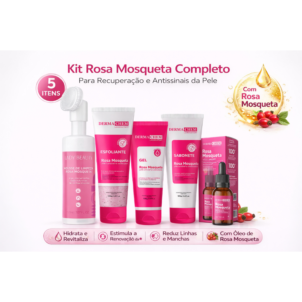 Kit skincare rosa mosqueta limpeza de pele completo manchas
