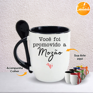 Caneca de Cerâmica 325ml C/ Colher - Alça e Interior Colorido - Personalizada em Oferta na Shopee