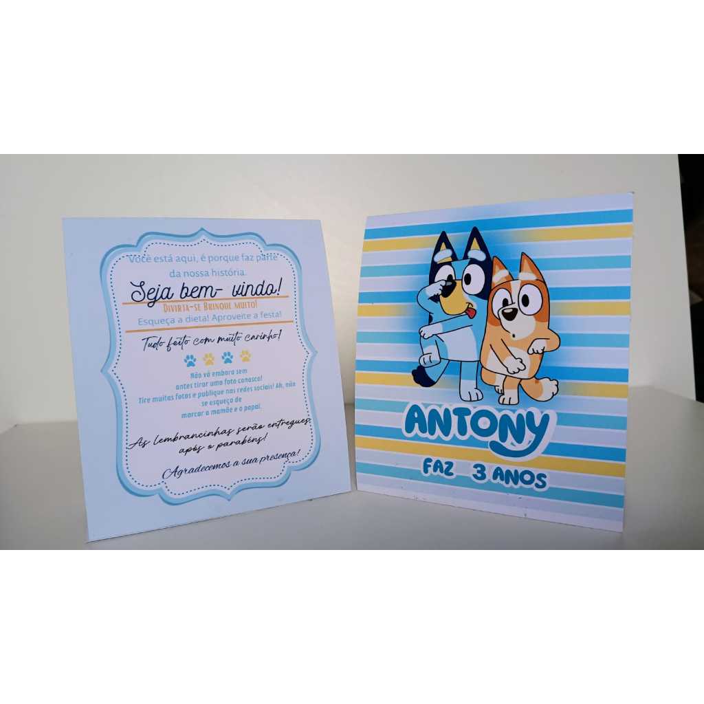 Plaquinha de agradecimento Bluey e Bingo-Centro de mesa Bluey e Bingo/Kit centro mesa agradecimento Bluey e Bingo.