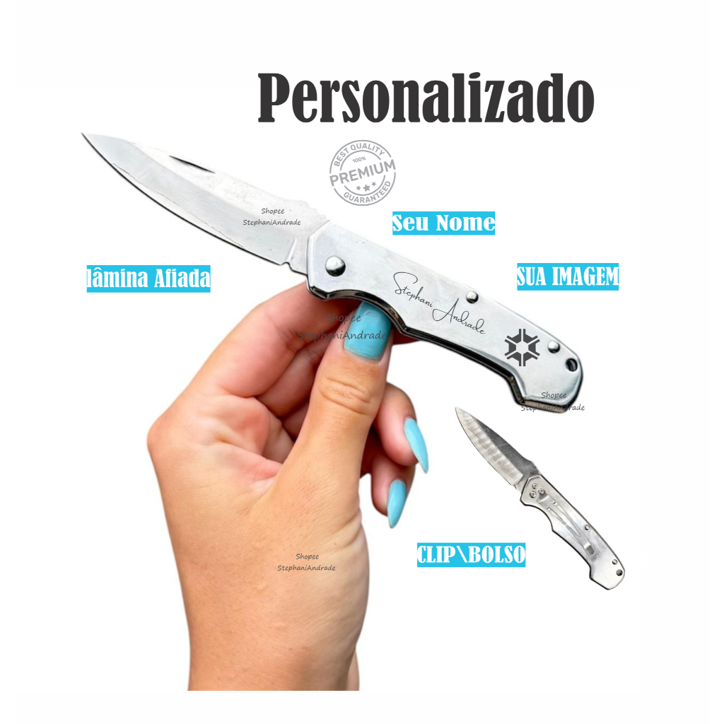 Canivete de bolso em inox Personalizado Seu Nome