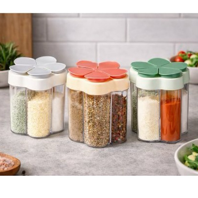 Pote Porta Condimentos Temperos 5 em 1 Multifuncional Organizacao Temperos Cozinha 5 Divisórias Compartimentos