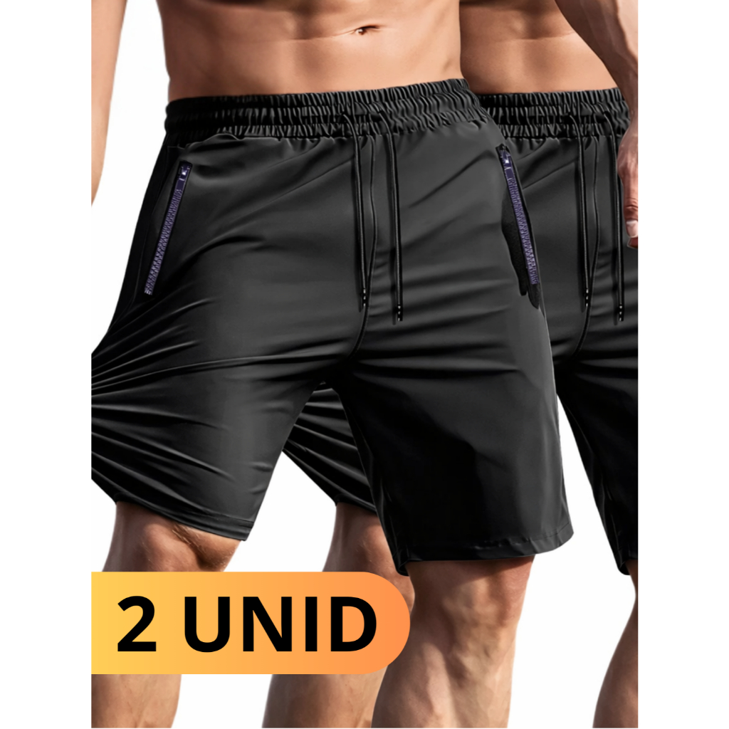 Kit 2 Bermudas Academia Dry Fit Masculina Bolso com Ziper P ao G3 Short Futebol Elastano Premium