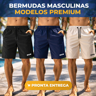 Kit 3 Bermudas Tactel com Elastano RUN Masculinas  M ao GG – Praia Casual Piscina Academia em Oferta na Shopee