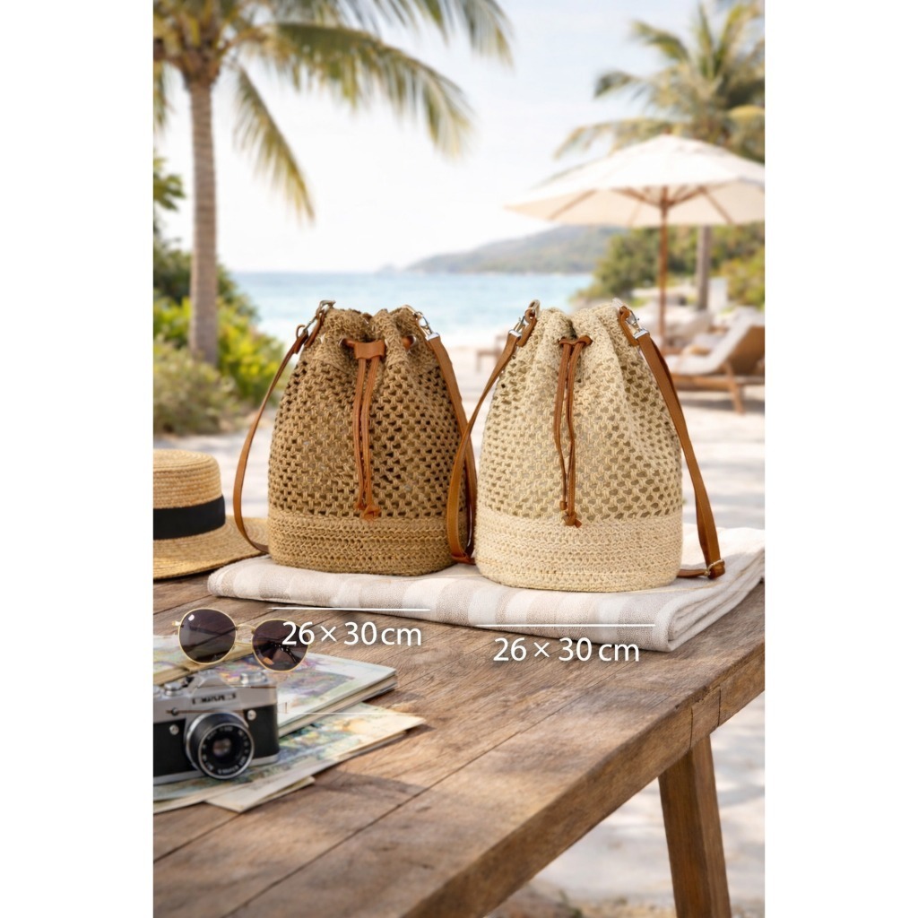 Bolsa feminina de palha tipo saco – Simples, Elegante e Versátil - Praia e Casual - JXC150
