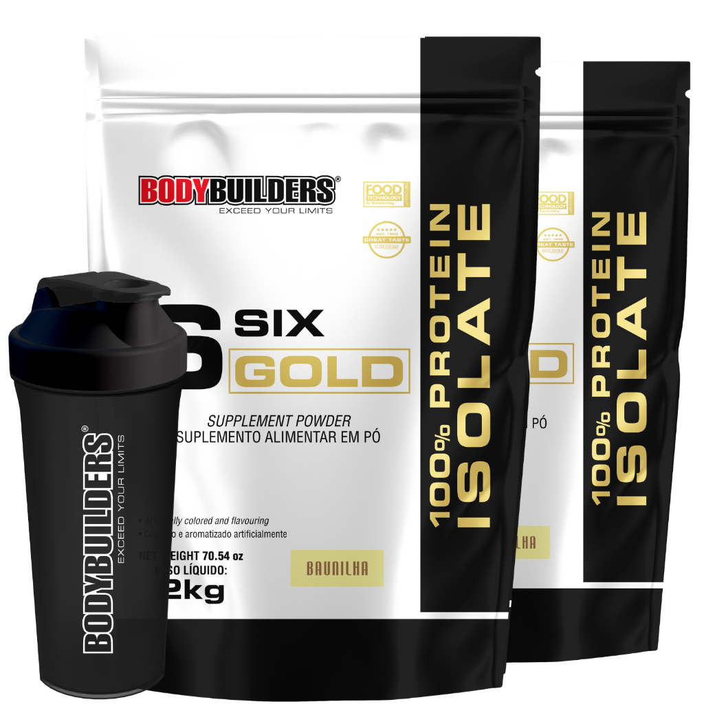 Kit 2x Whey Isolado Six Gold 2kg + Coqueteleira - Bodybuilders