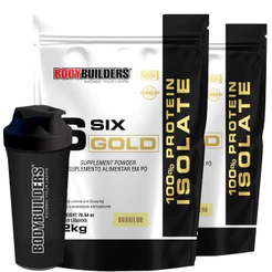 Kit 2x Whey Isolado Six Gold 2kg + Coqueteleira - Bodybuilders
