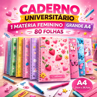 Caderno Universitário 1 Matéria Feminino Grande A4 80 Folhas Capa Dura Sortido Escolar em Oferta na Shopee