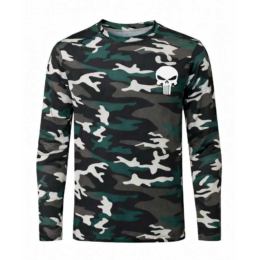 Camisa camuflada proteção UV 50+ trabalho, segurança, pesca, treino, academia, tiro esportivo