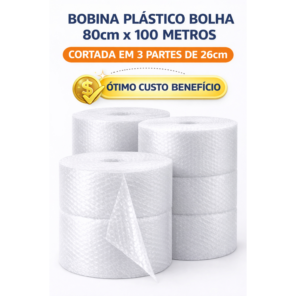 COMBO ECONÔMICO ** Bobina Plástico Bolha ** 78cm x 100metros - Cortadas em 3 partes de 26cm altura cada - Ótimo custo !!