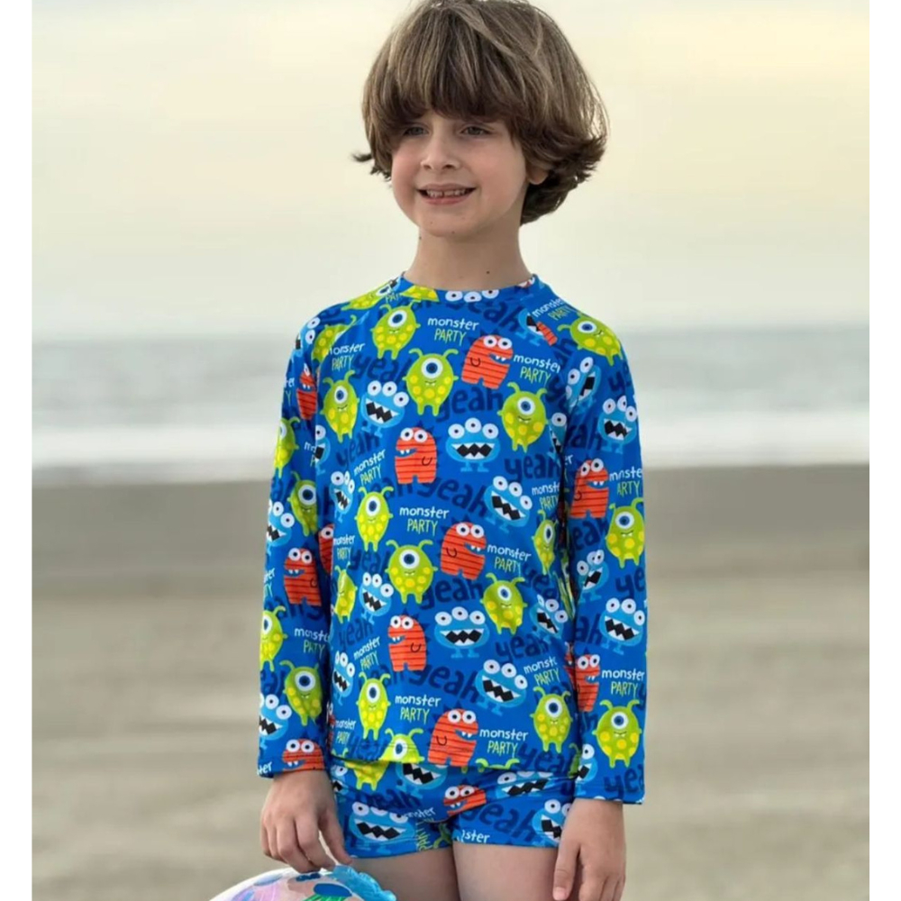 Sunga boxe Infantil Blusa Proteção solar UV50 + Roupa de banho Moda praia menino em Oferta na Shopee