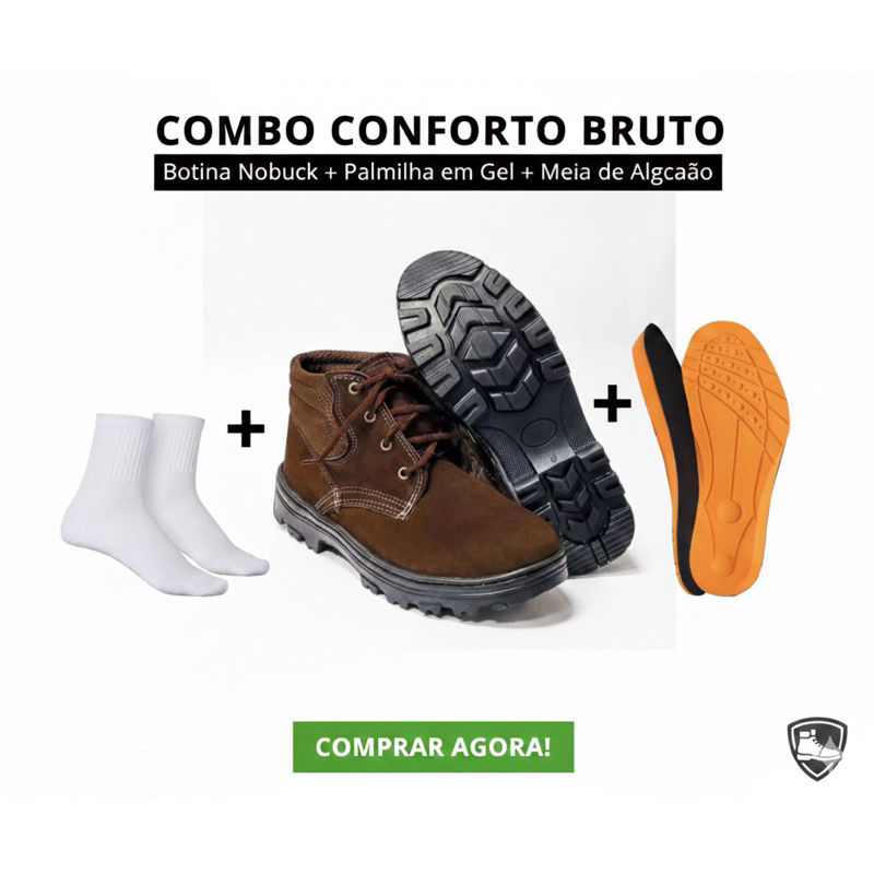 Bota Marluvas SIMILAR Nobuck kit botina + palmilha + meia Botina de Segurança com CA e Biqueira de PVC Fênix