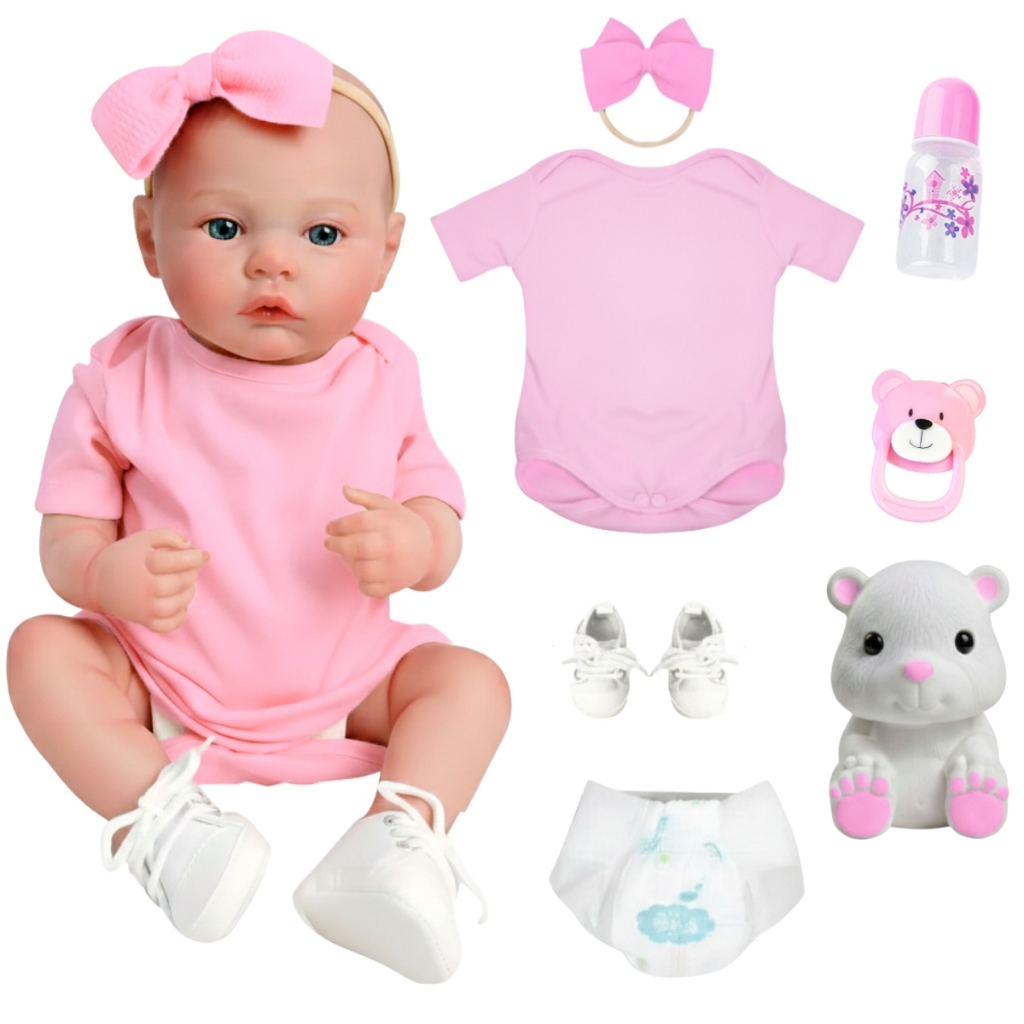 Bebê Reborn Boneca Silicone Menina Antonella Realista Original Olhos Azuis