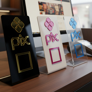 Placa PIX Acrílico Pagamento Via QR Code Display Mesa Balcão em Oferta na Shopee