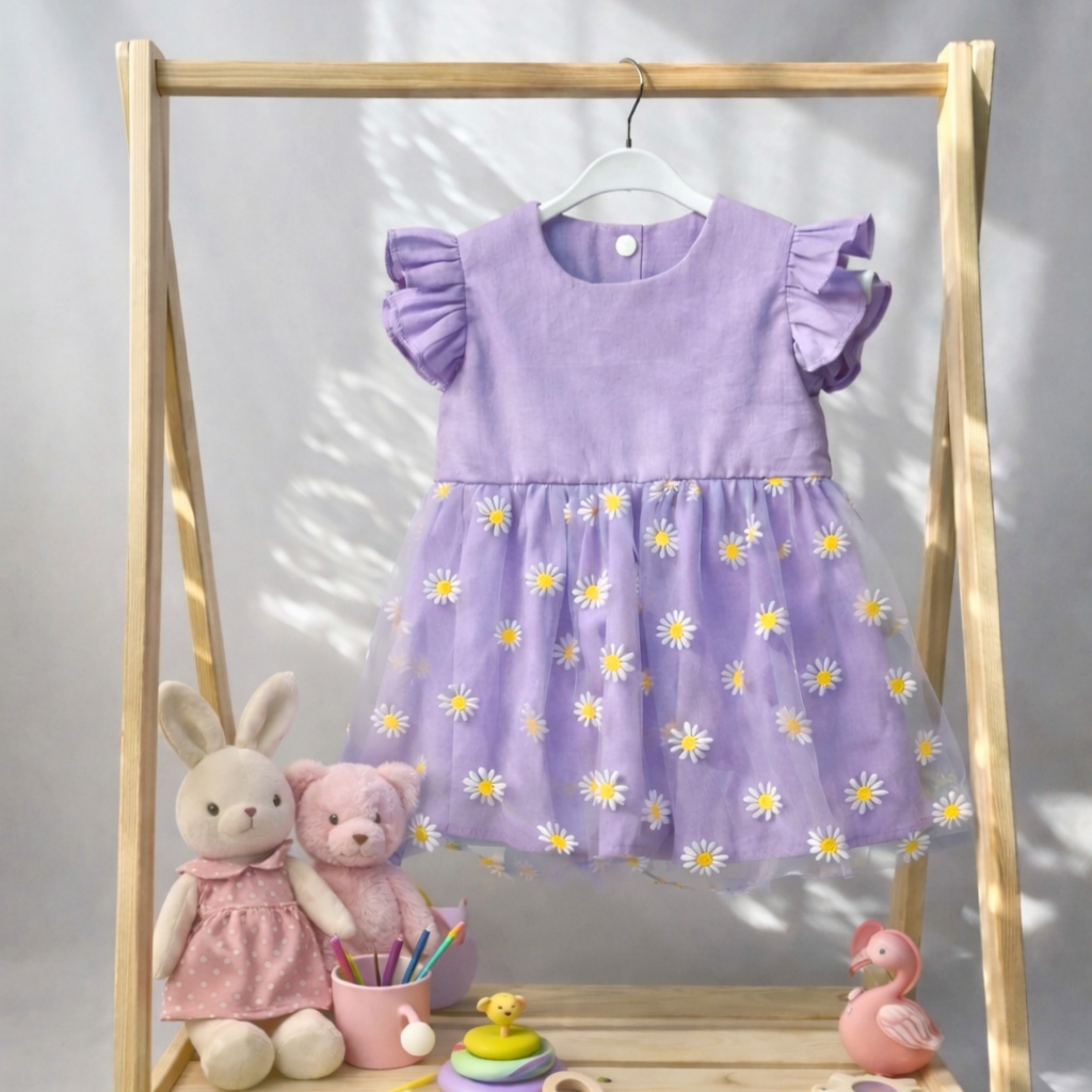 Vestido Bebê Menina Floral Fresquinho com Babado e Tule - Roupa de Verão Confortável + Brinde Faixinha