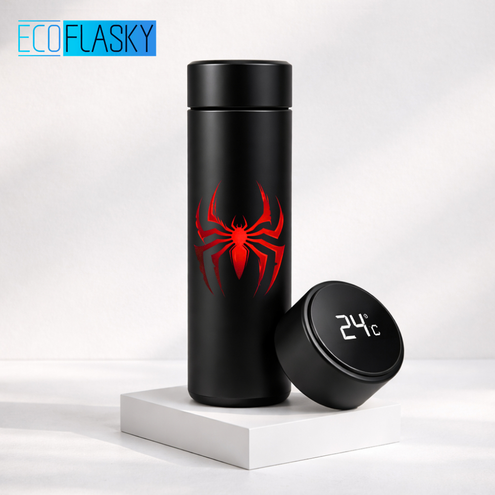 Garrafa Térmica de Água Aço Inoxidável Homem-Aranha Estampada Termometro LED Digital Herói 500ml