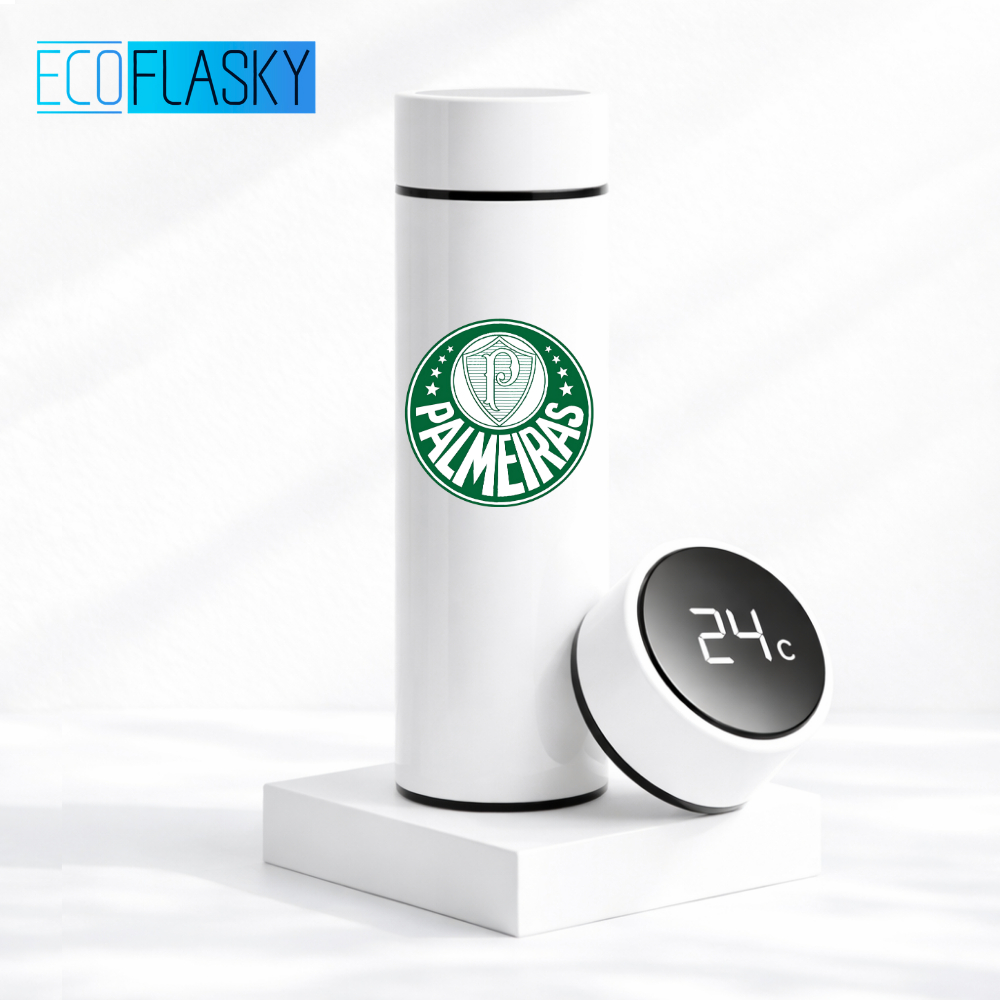 Garrafa Térmica de Aço Inoxidavel Palmeiras Time de Futebol com Medidor De Temperatura Digital 500ml
