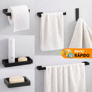 Kit Acessórios Para Banheiro com 6 peças - Preto Fosco - Cromado - Branco - Rose Gold - Decoração Prateleira Banheiro em Oferta na Shopee